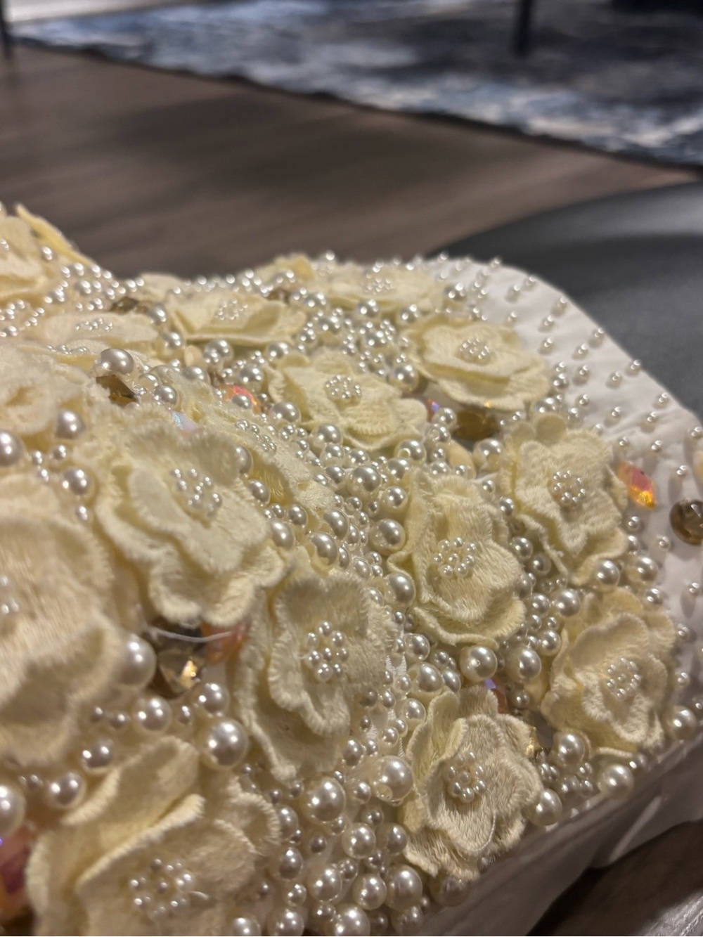 Love J Floral Pearl Embellished Bustier Corset Crop Top Ivory Size M - Picture 7 of 9